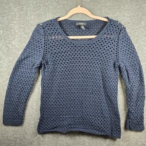 Alfani Women S Crochet Granny Stitch Dusty/Navy Blue‎ Long Sleeve Pullover Light